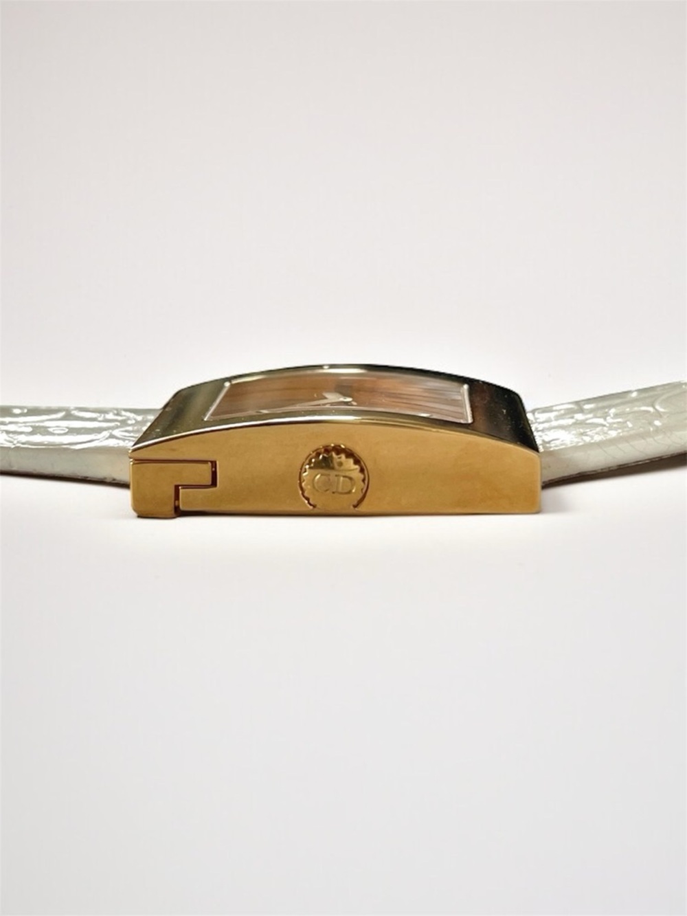 Dior Gold-Tone Rectangular Watch with White Logo Strap - Picture 12 of 17